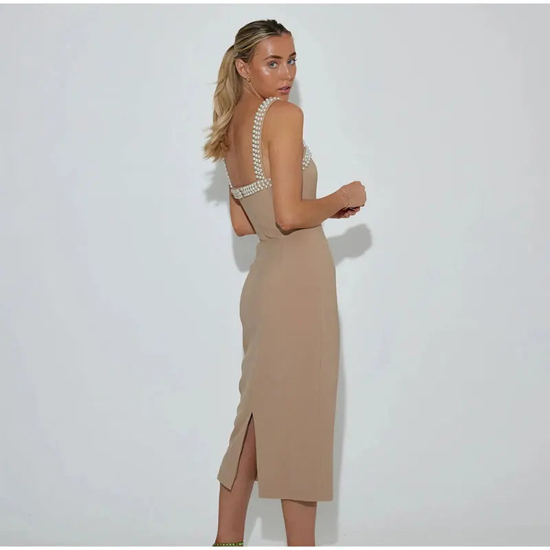 Pearls Strap Solid Dress