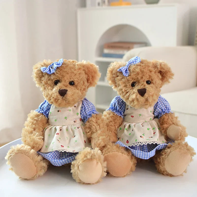 Couple Teddy Bear Plush Set Dressed Soft Dolls 26cm