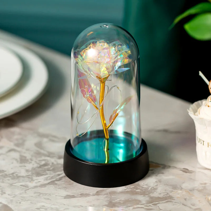 Eternal Rose with Galaxy LED Light in Glass Dome for Home Decor and Gifts