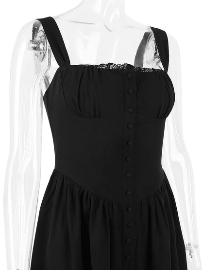 Strappy Corset Flowy Midi Dress With Pocket