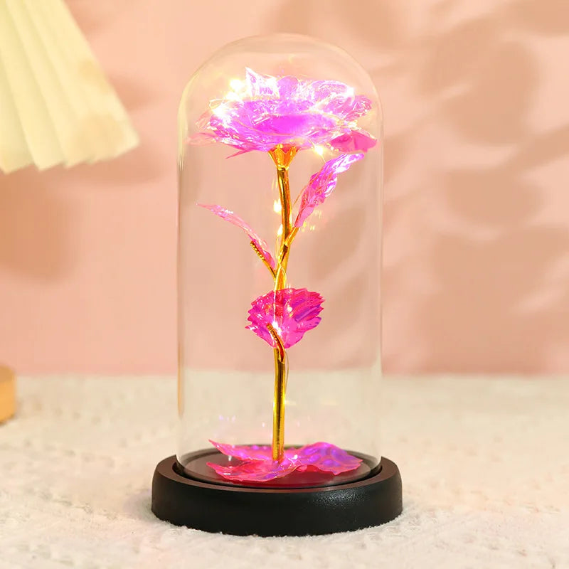 Eternal Rose LED Light in Glass Dome for Romantic Gifts