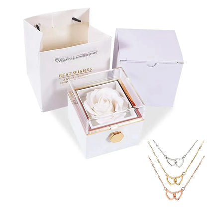 Personalized Double Heart Necklace with Rose Gift Box