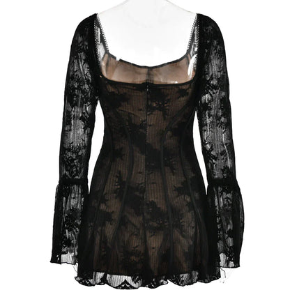 Long Sleeve Lace Square Neck Mini Dress