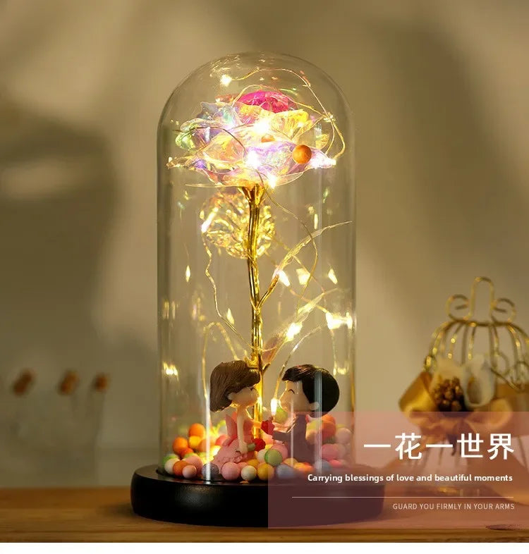Eternal Rose LED Light in Glass Dome for Romantic Gifts