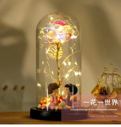 Eternal Rose LED Light in Glass Dome for Romantic Gifts