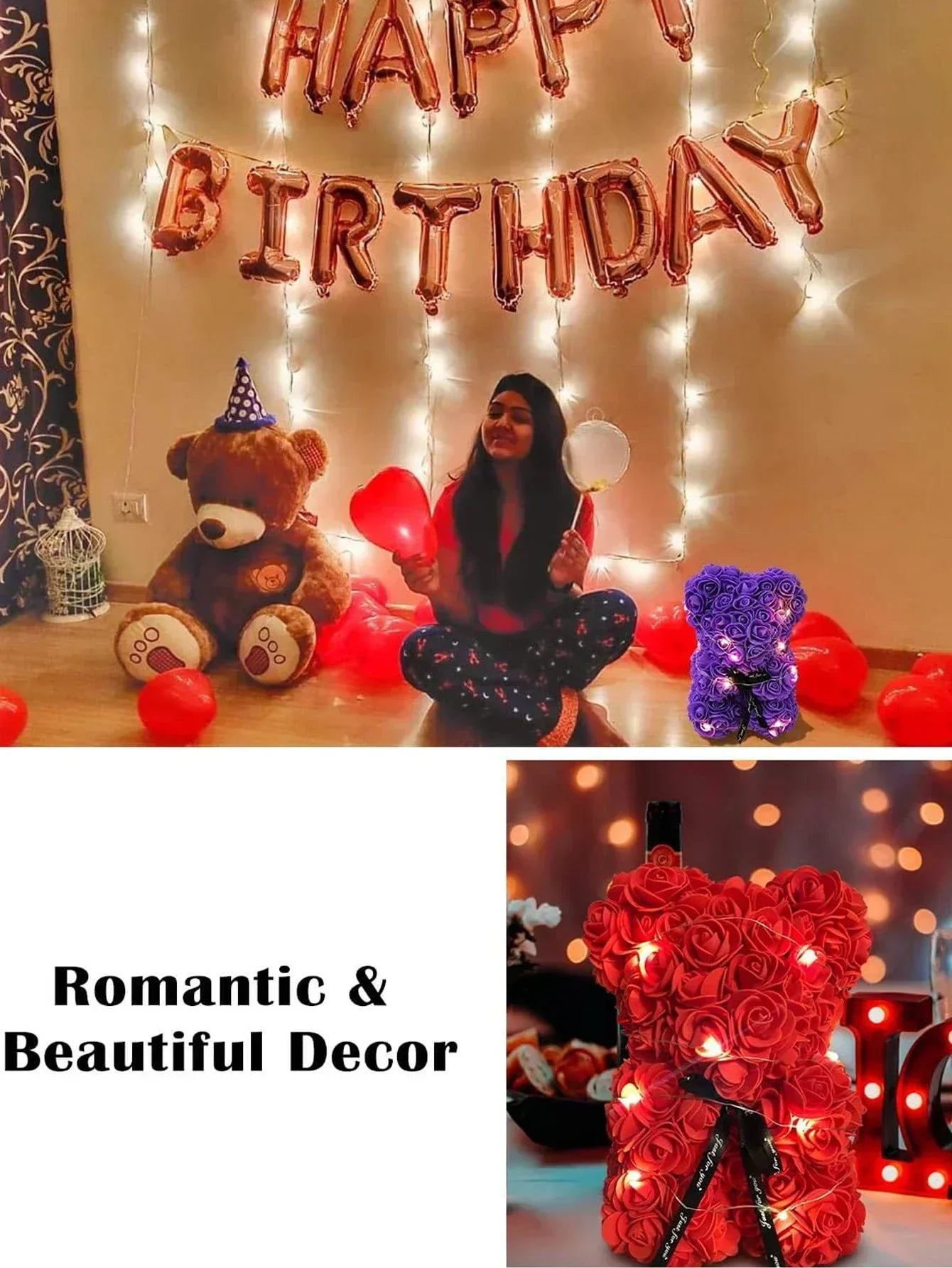 Rose Teddy Bear with Artificial Flowers - Romantic Gift for Girlfriend, Wife, or Mom