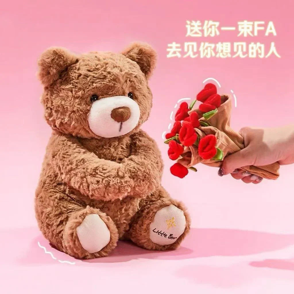 Kawaii Teddy Bear with Roses Plush - Soft Stuffed Bear for Valentine's Day and Romantic Gifts