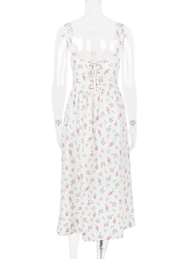 Strappy Corset Flowy Midi Dress With Pocket
