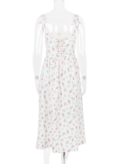 Strappy Corset Flowy Midi Dress With Pocket