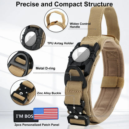 AirTag Dog Collar with Handle, Tactical Dog Collar for Large Medium Dogs