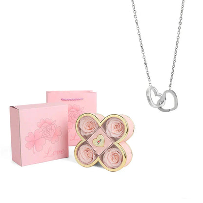 4-Leaf Clover Eternal Rose Jewelry Box with Necklace Gift