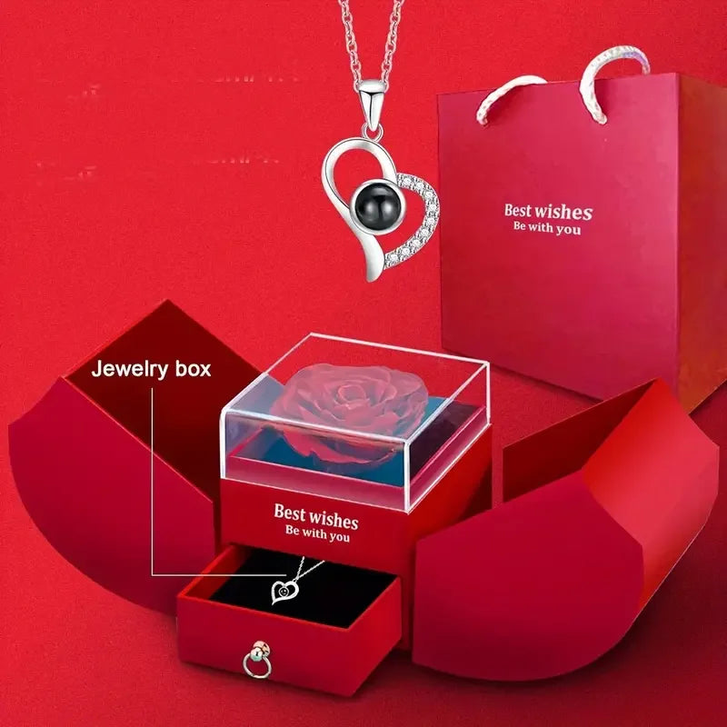Preserved Rose Box with Necklace Gift Set