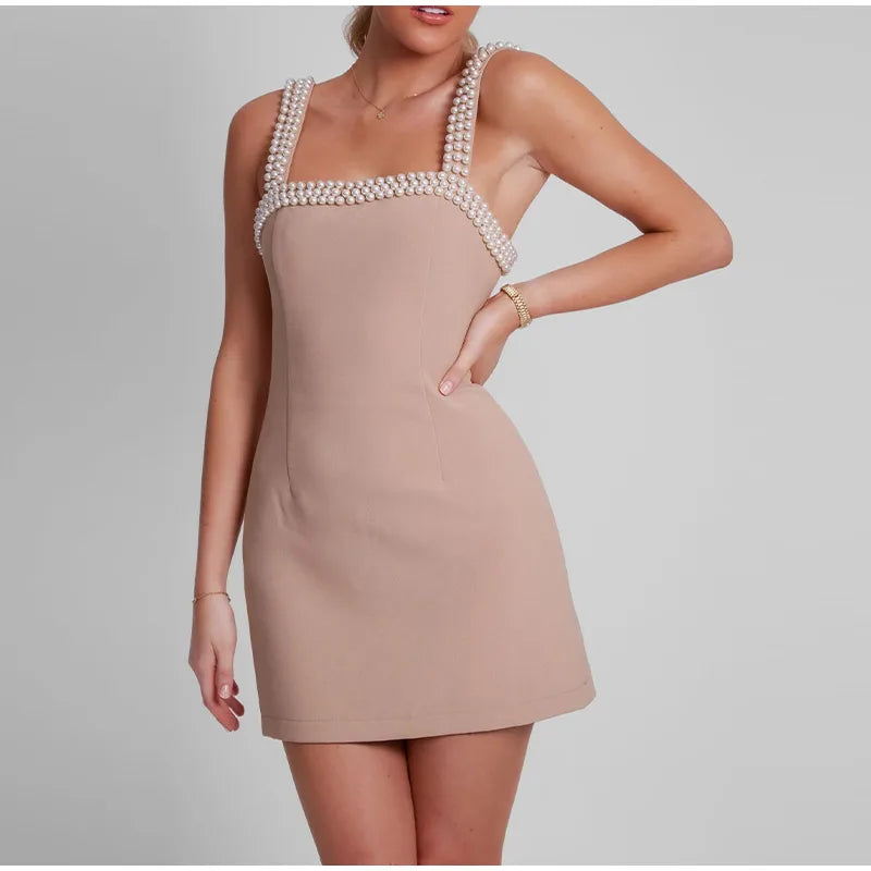 Pearls Strap Solid Dress