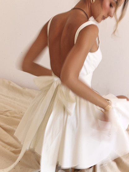 White Backless Bow Mini Dress