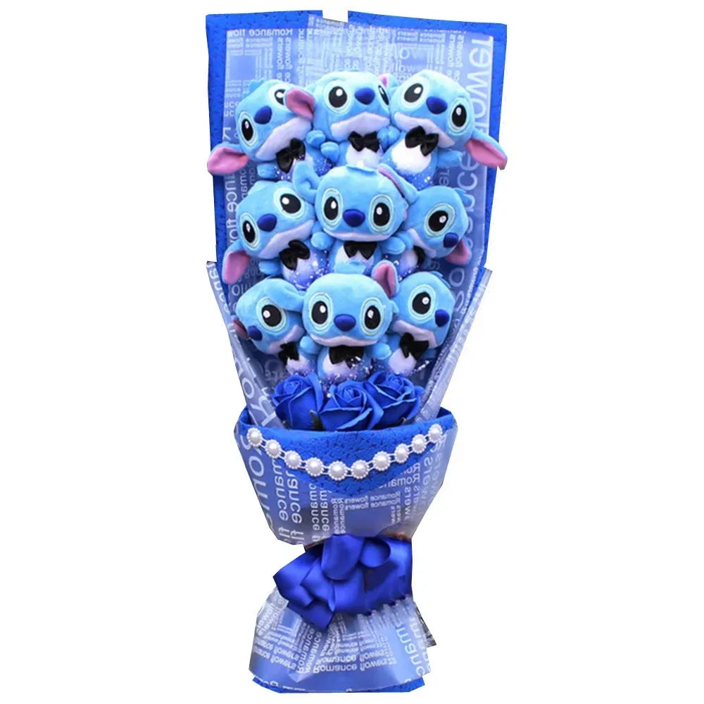 Disney Plush Flower Bouquet Mickey Minnie Stitch Doll