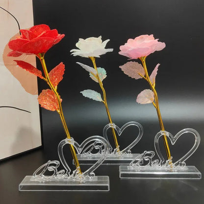 Foil Plated Rose Gold Rose Artificial Flowers Gift Set