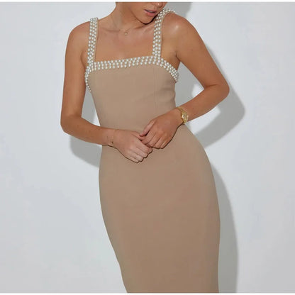 Pearls Strap Solid Dress