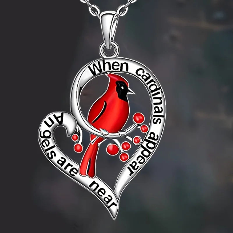 Heart Shaped Cardinal Pendant Necklace