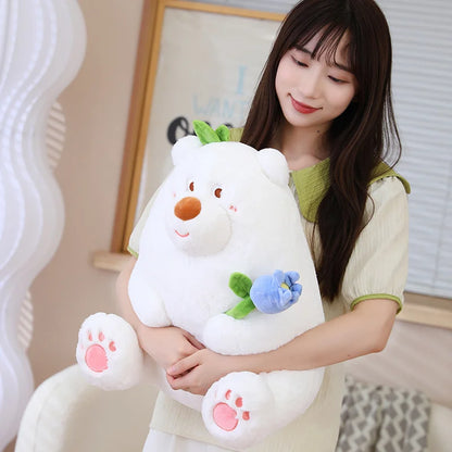 Kawaii Fat Bear Plush Toy Teddy Bear with Rose
