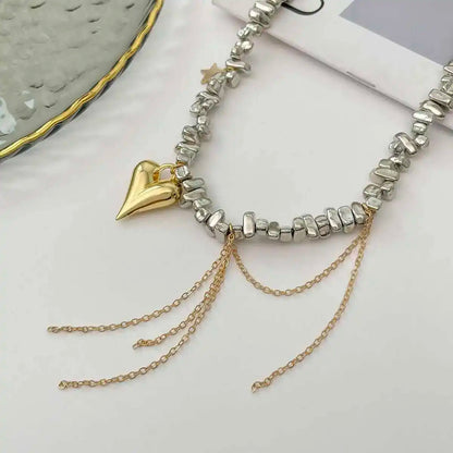 Vintage Heart Pendant Beaded Choker Necklace