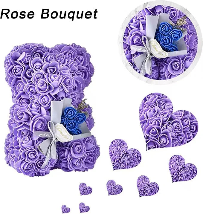 25cm Artificial Rose Bear with Gift Box