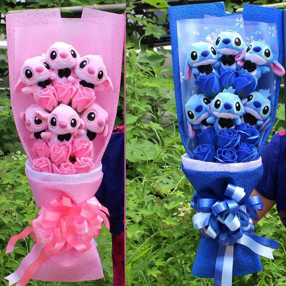 Disney Plush Flower Bouquet Mickey Minnie Stitch Doll