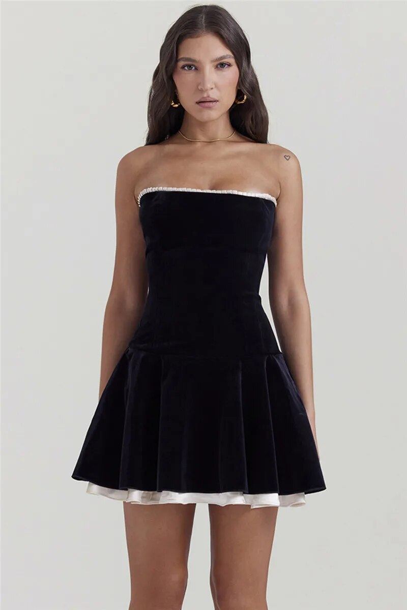 Black Velvet Tube Mini Dress