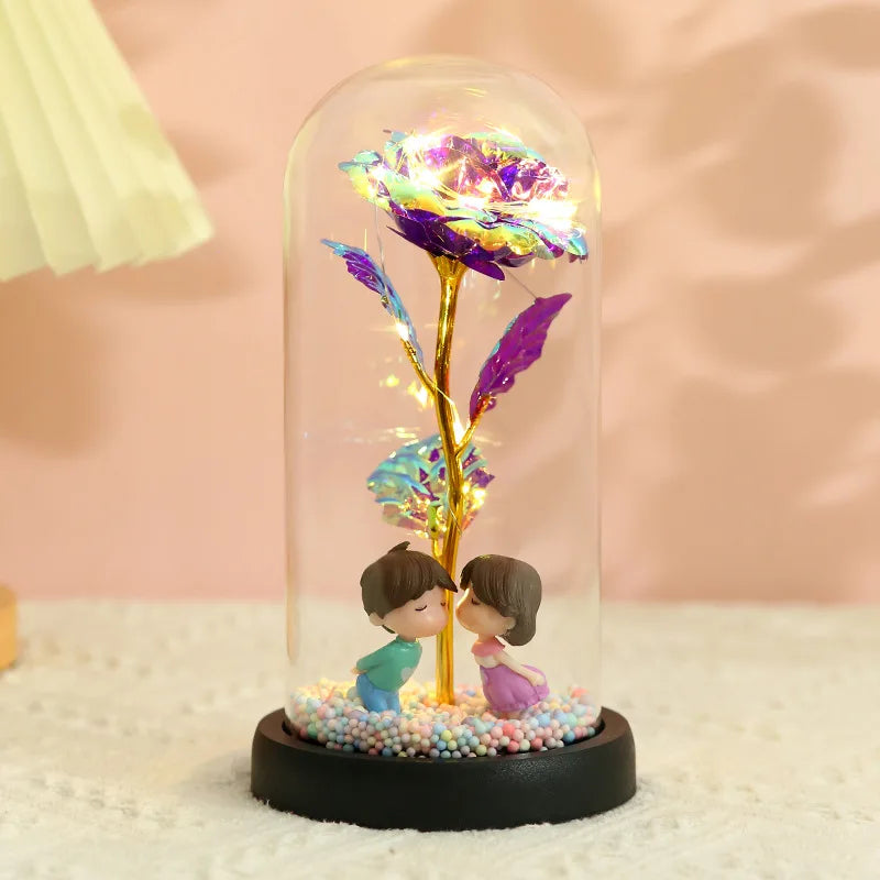 Eternal Rose LED Light in Glass Dome for Romantic Gifts