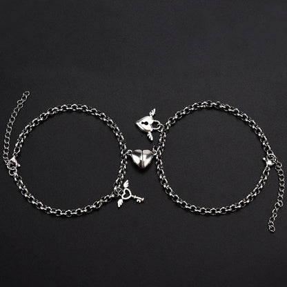 Magnetic Heart Couple Bracelet Set in Stainless Steel