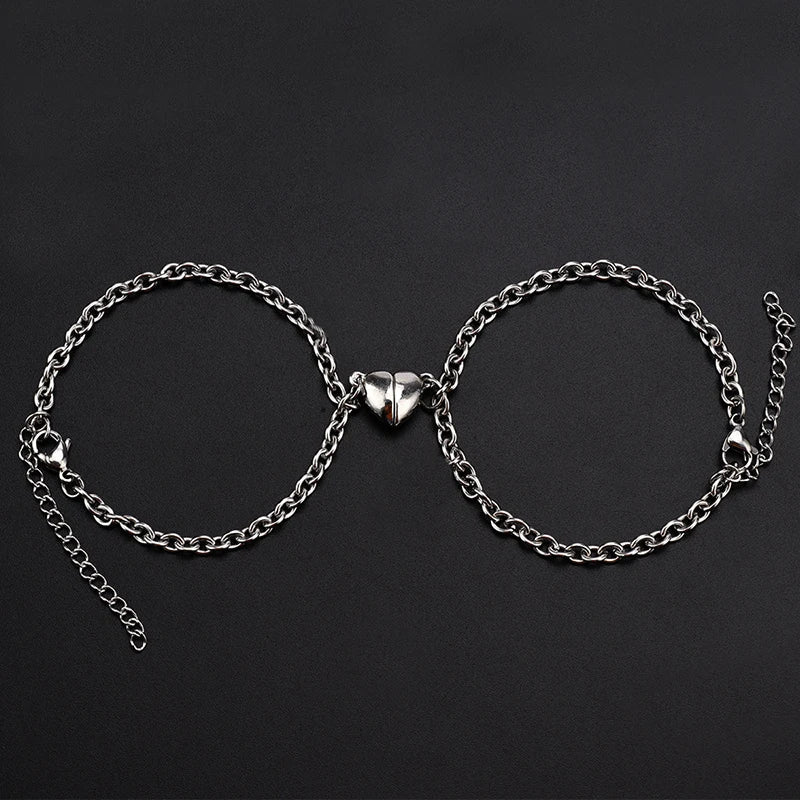 Magnetic Heart Couple Bracelet Set in Stainless Steel