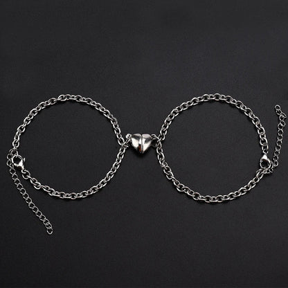Magnetic Heart Couple Bracelet Set in Stainless Steel