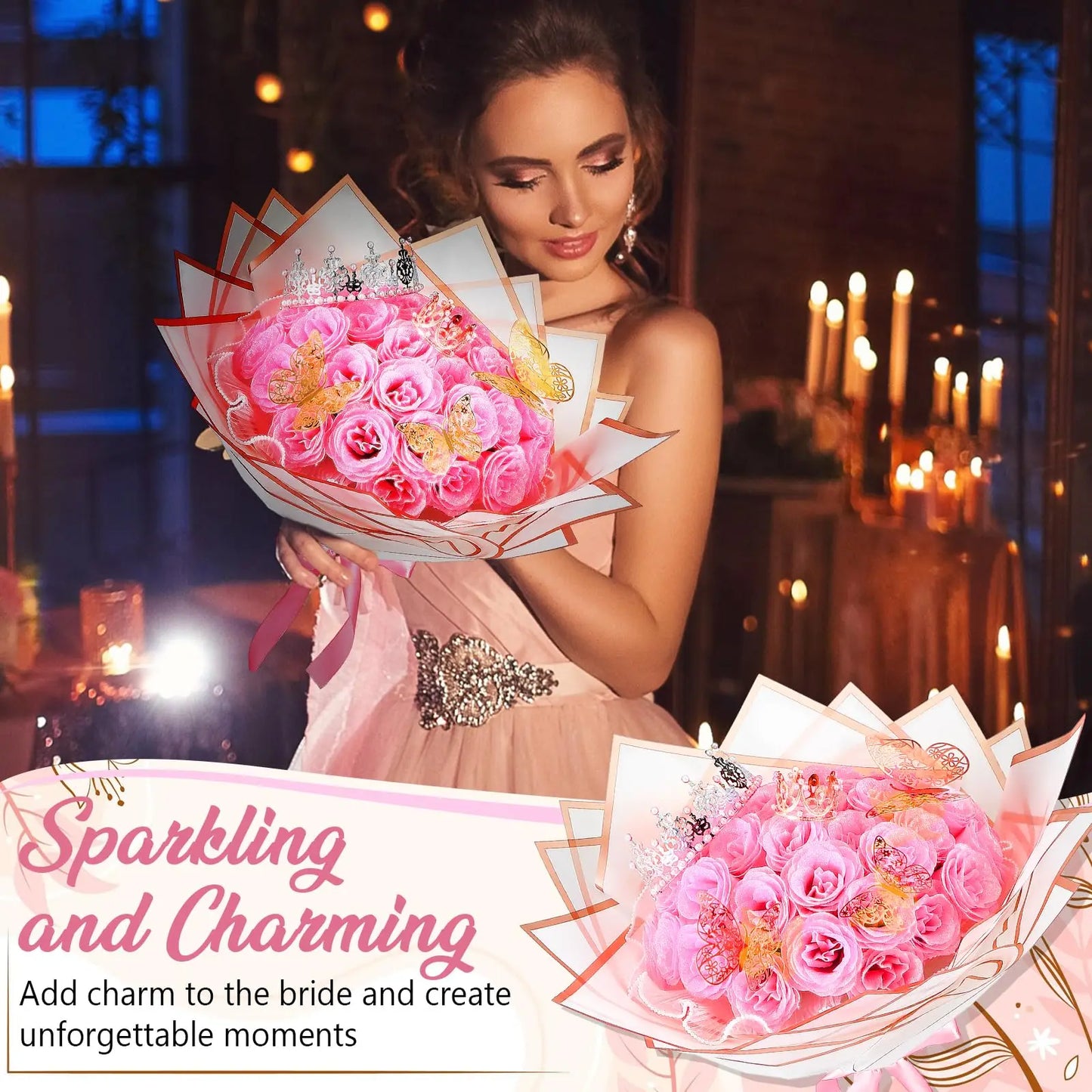 Glitter Artificial Red Rose Bouquet Eternal Silk Roses for Valentine's Day and Birthday Gifts