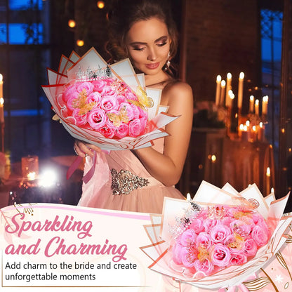 Glitter Artificial Red Rose Bouquet Eternal Silk Roses for Valentine's Day and Birthday Gifts