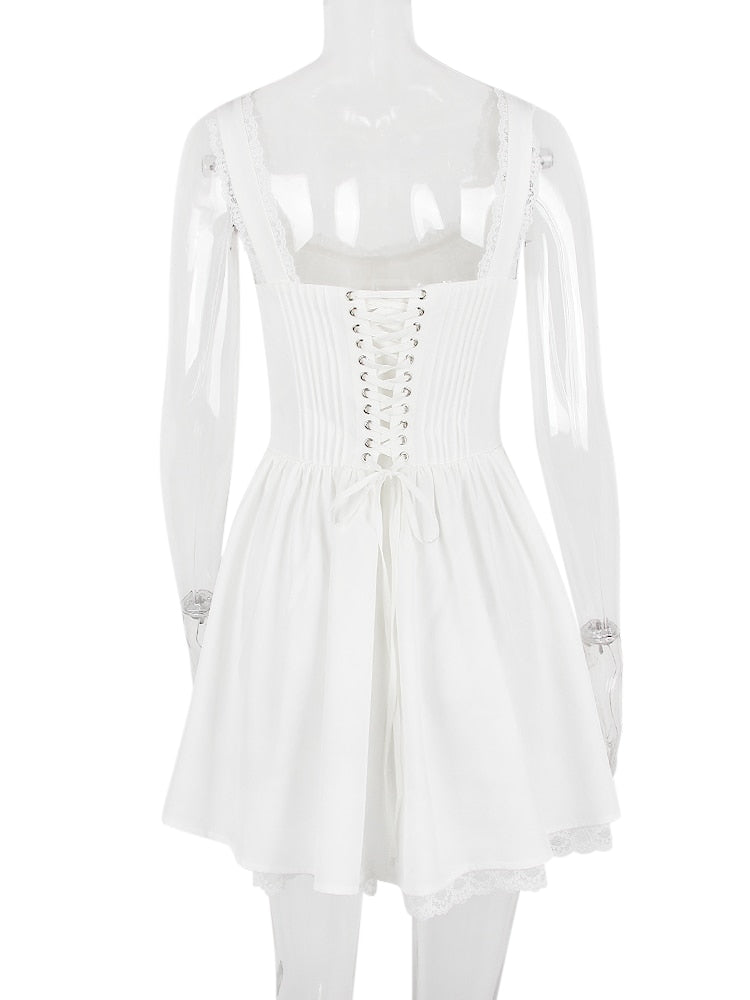White Corset Lace Flare Mini Dress