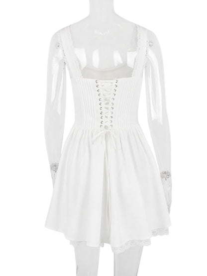 White Corset Lace Flare Mini Dress