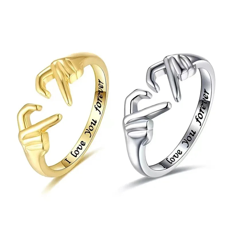 Heart Hand Hug Adjustable Ring for Couples