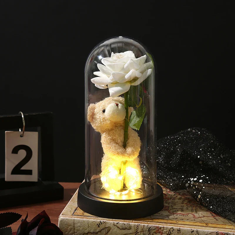Eternal Rose in Glass Dome Decorative Flower Gift for Girlfriend