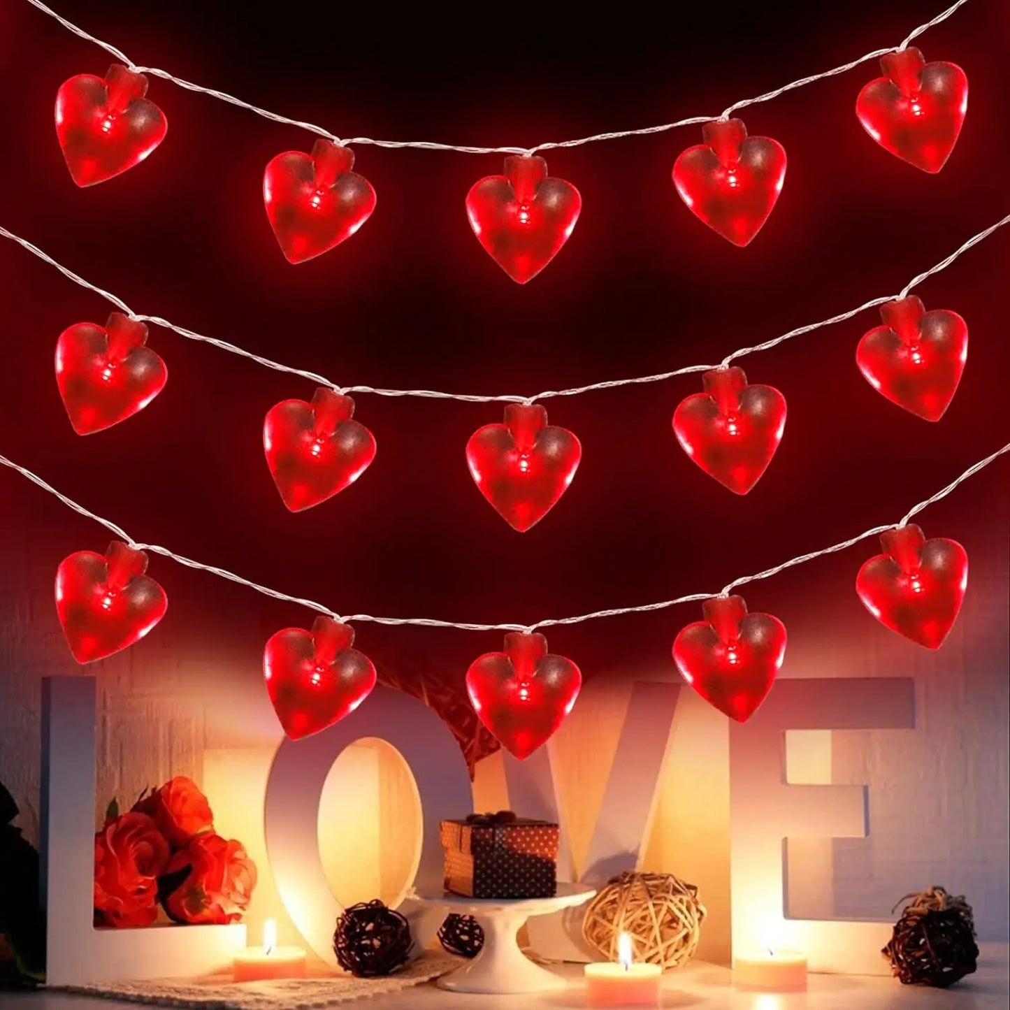 Battery Operated Heart String Lights for Valentine's Day