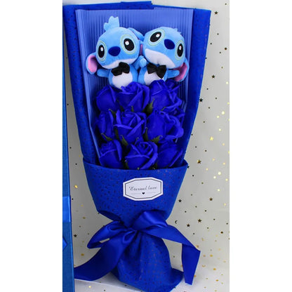 Disney Plush Flower Bouquet Mickey Minnie Stitch Doll