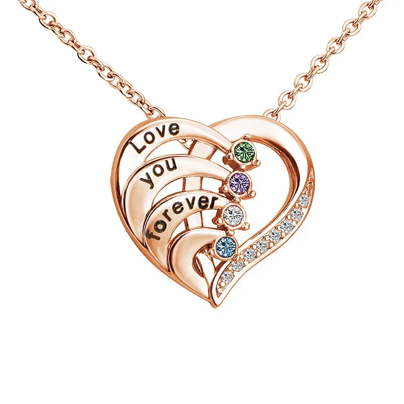 Personalized Heart Name Necklace with Birthstones