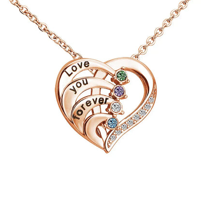 Personalized Heart Name Necklace with Birthstones