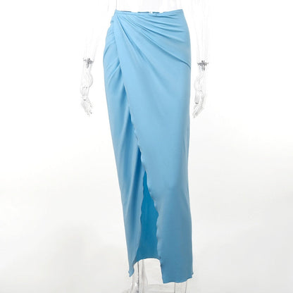 Blue Corset Top And Slit Maxi Skirt Set