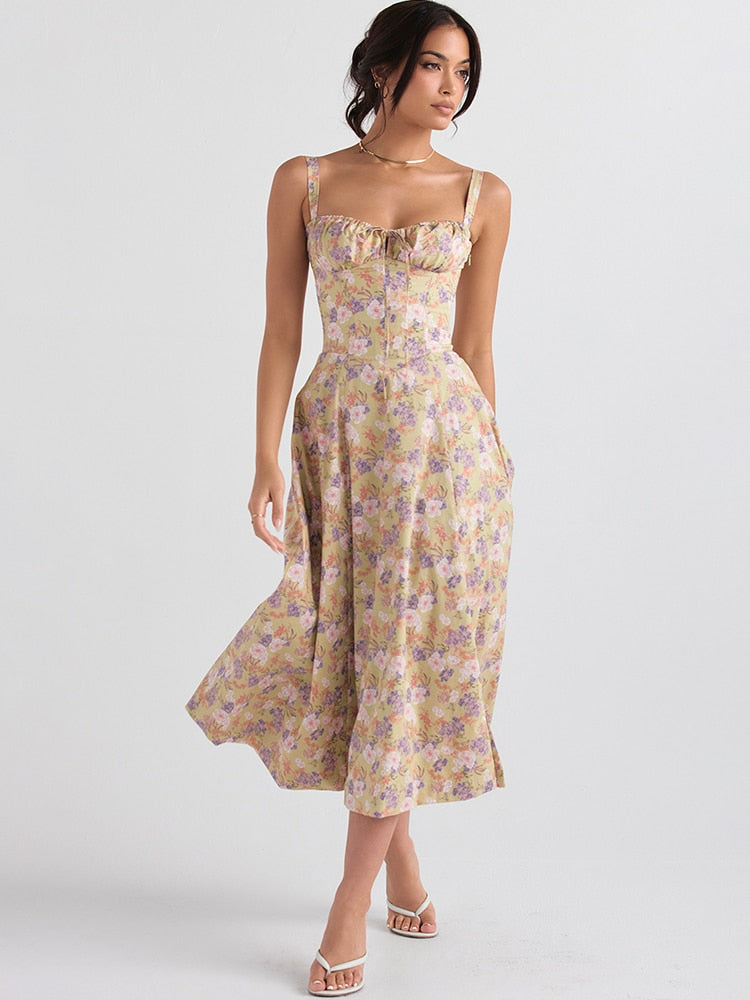Strappy Back Tie-Up Corset Midi Dress
