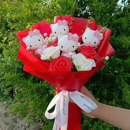 Cute Cat Plush Bouquet with Rose