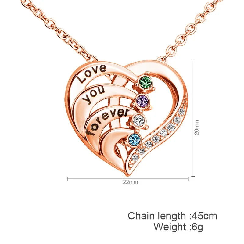 Personalized Heart Name Necklace with Birthstones