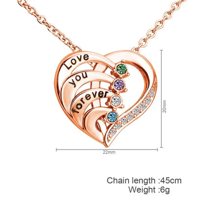 Personalized Heart Name Necklace with Birthstones