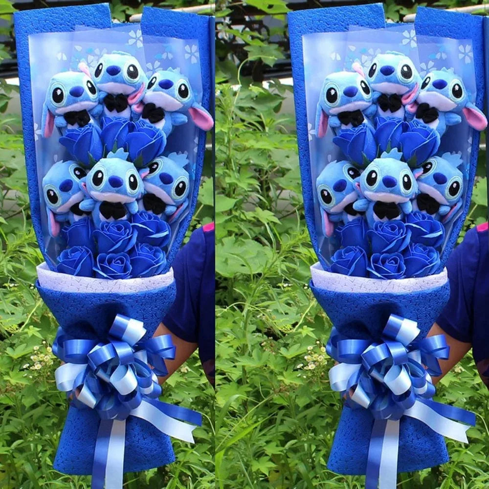 Disney Plush Flower Bouquet Mickey Minnie Stitch Doll