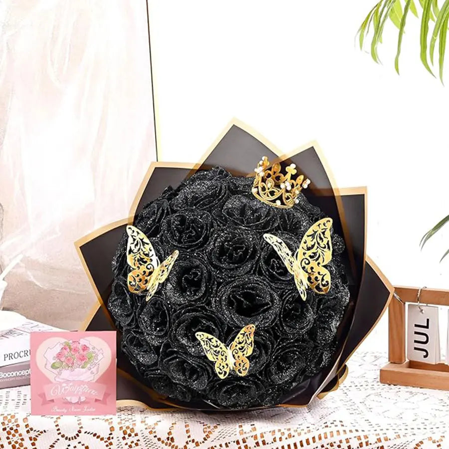 24-Piece Artificial Roses with Golden Butterflies - DIY Home and Wedding Decoration