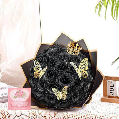 24-Piece Artificial Roses with Golden Butterflies - DIY Home and Wedding Decoration