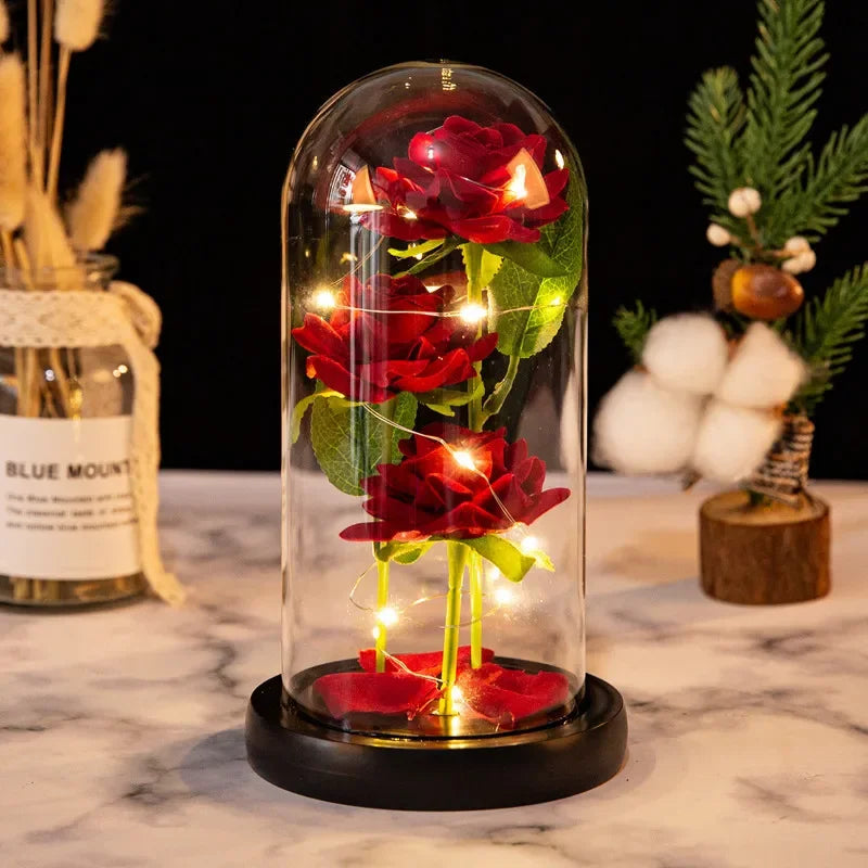 Light Up Rose Glass Dome Ornament